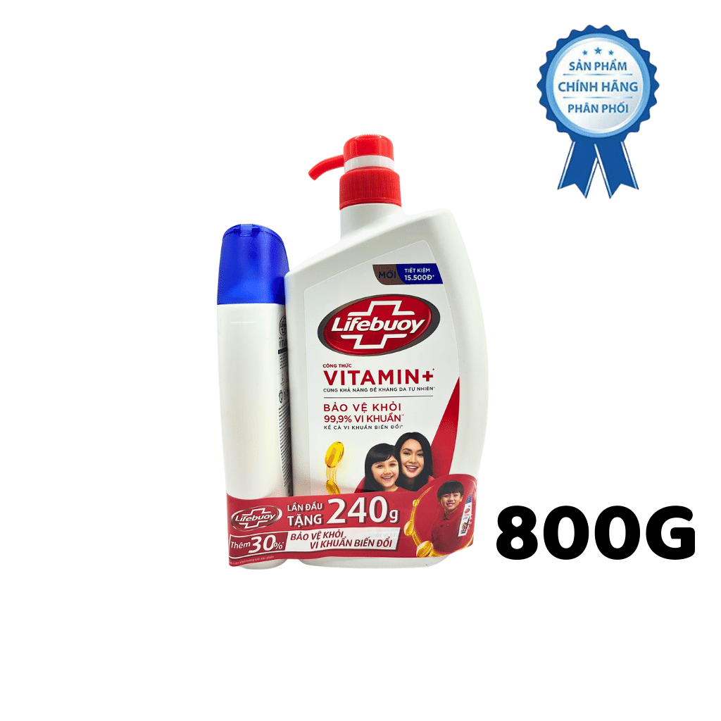 Lifebuoy Sữa tắm Bảo Vệ Vượt Trội 800gr (tặng chai ST 240gr) x 12 Chai/thùng